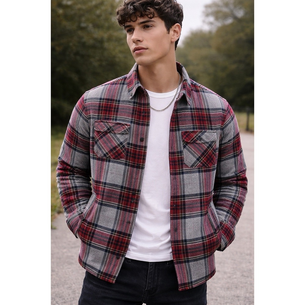 PacSun Plaid Flannel Jacket Men's Small Quilted Lined Snap Button Shirt
